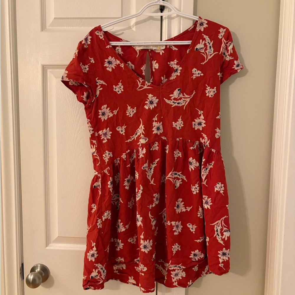 Saltwater Luxe Red Floral Babydoll Mini Dress - Picture 5 of 5